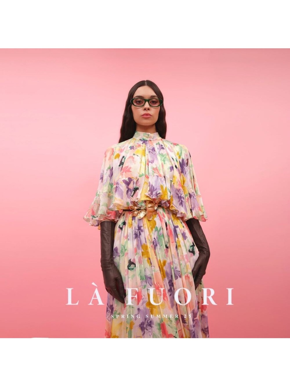 NWT LÀFUORI Chiffon Pastel Floral Pleated Maxi Dress with Cape overlay  Size M
